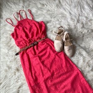 Hot Pink lace boho maxi dress and belt